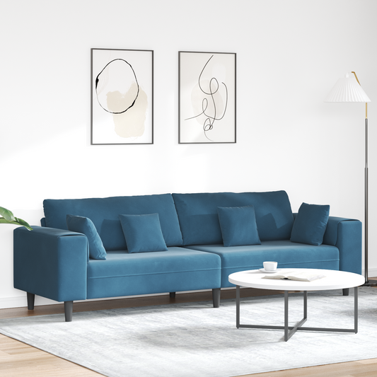 Fløjls Sofa med Pude med Pude Blå 208 Cm Fløjl - hovedbillede
