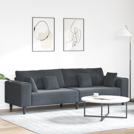 Fløjls Sofa med Pude med Pude Mørkegrå 208 Cm Fløjl - hovedbillede