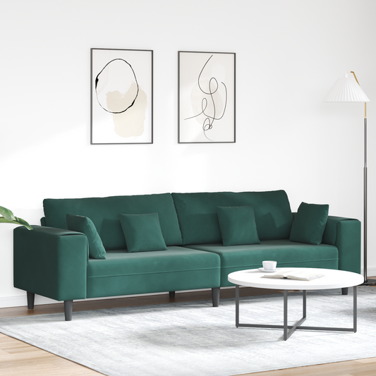 Fløjls Sofa med Pude med Pude Mørkegrøn 208 Cm Fløjl - hovedbillede