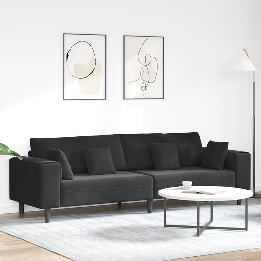 Fløjls Sofa med Pude med Pude Sort 208 Cm Fløjl - hovedbillede