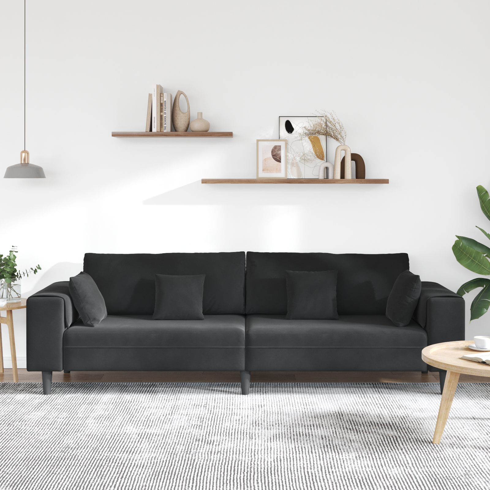 Fløjls Sofa med Pude med Pude Sort 208 Cm Fløjl - billede 3