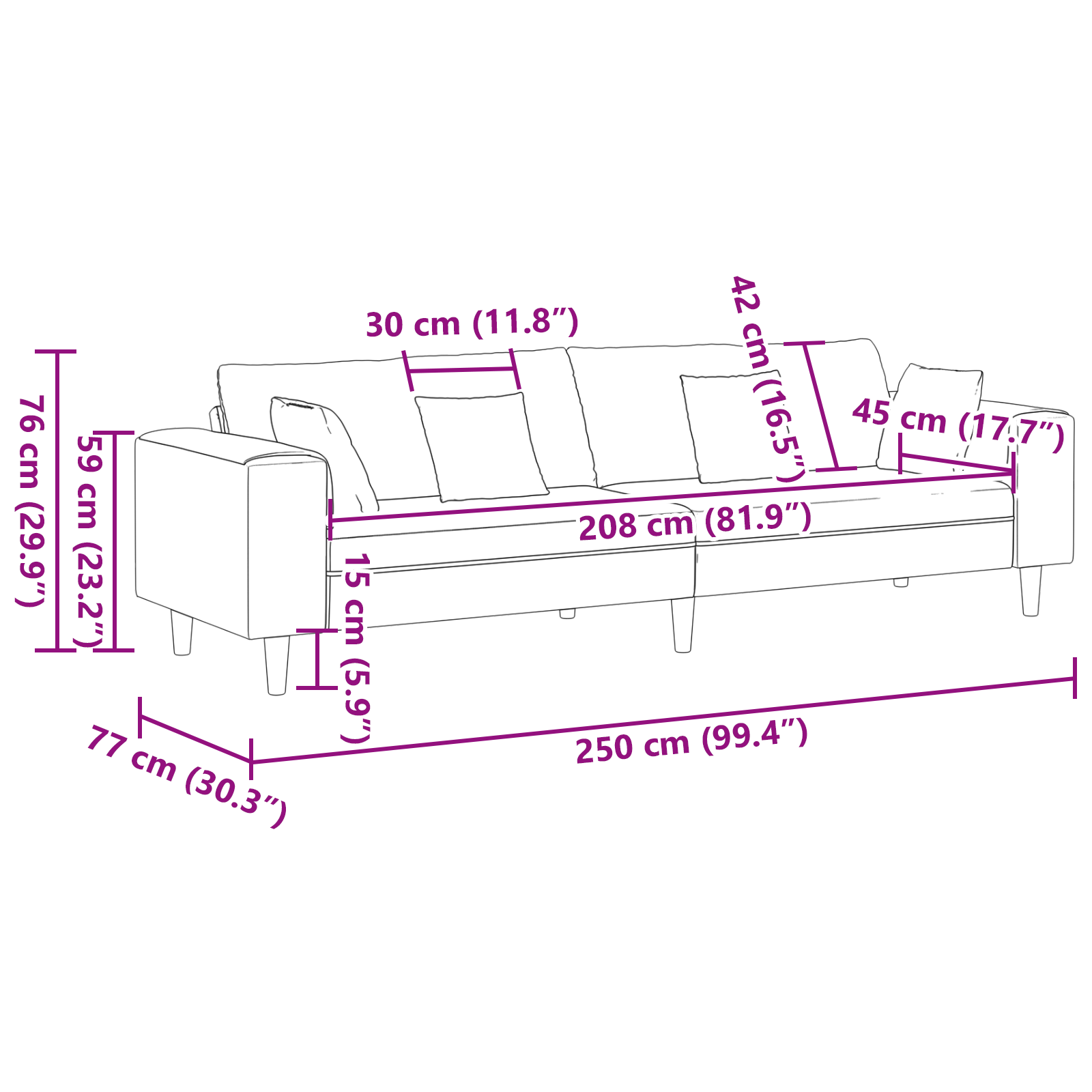 Fløjls Sofa med Pude med Pude Sort 208 Cm Fløjl - billede 8