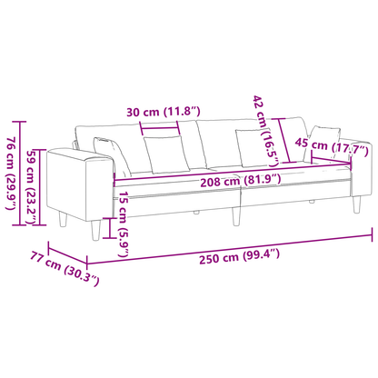 Fløjls Sofa med Pude med Pude Sort 208 Cm Fløjl - billede 8