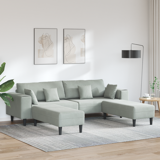 Fløjls Sofa med Pude med Pude 3 Pcs Lysegrå 208 Cm Fløjl - hovedbillede