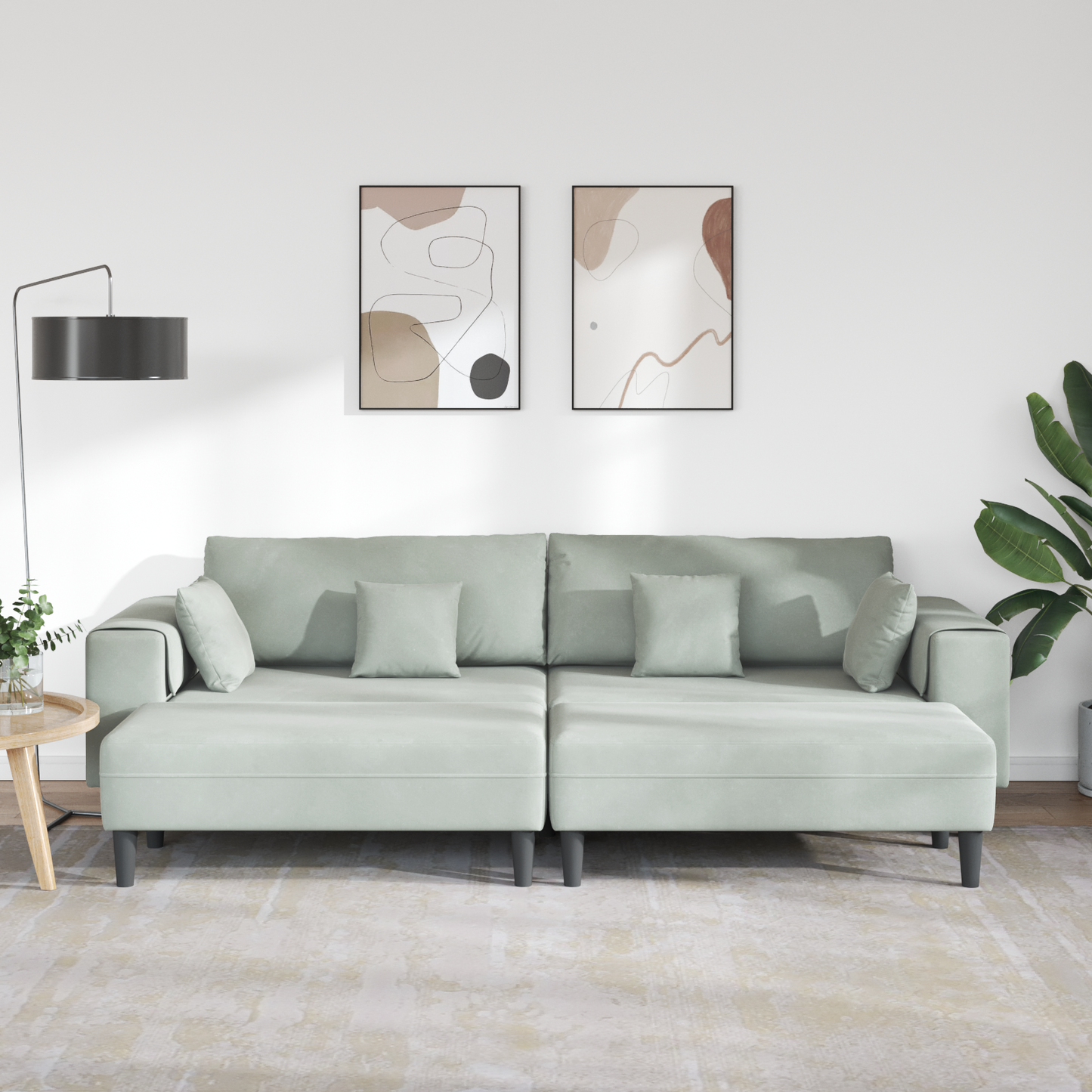 Fløjls Sofa med Pude med Pude 3 Pcs Lysegrå 208 Cm Fløjl - billede 3