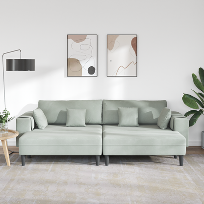Fløjls Sofa med Pude med Pude 3 Pcs Lysegrå 208 Cm Fløjl - billede 3