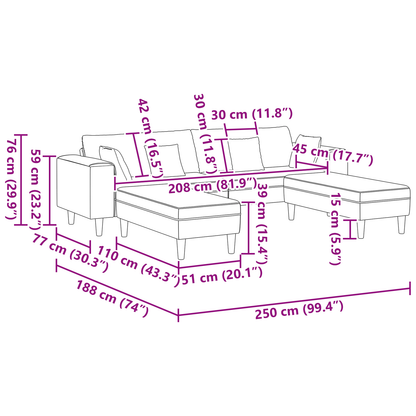 Fløjls Sofa med Pude med Pude 3 Pcs Lysegrå 208 Cm Fløjl - billede 9