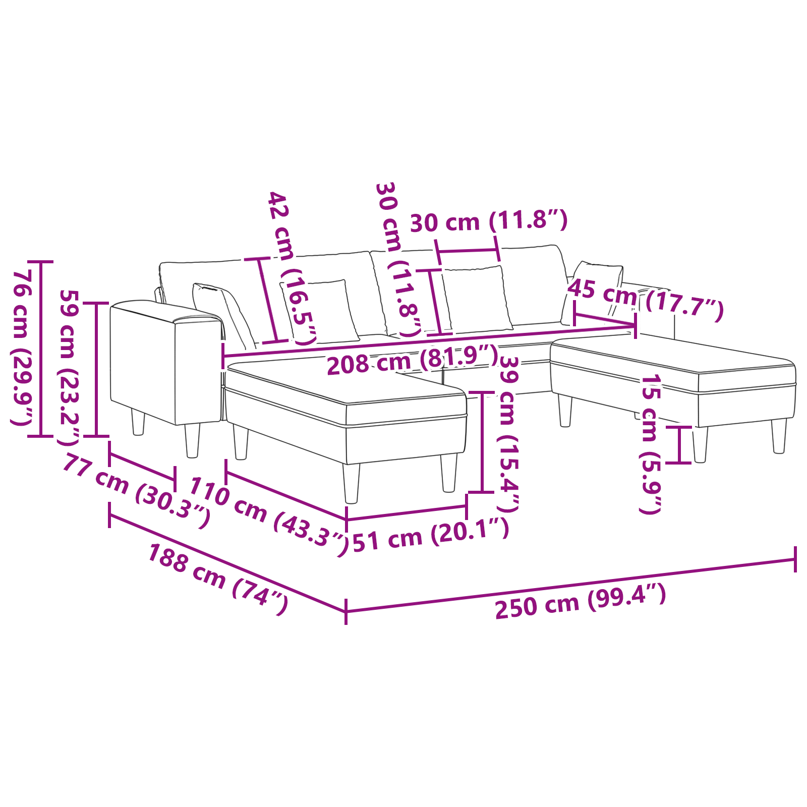 Fløjls Sofa med Pude med Pude 3 Pcs Mørkegrå 208 Cm Fløjl - billede 9