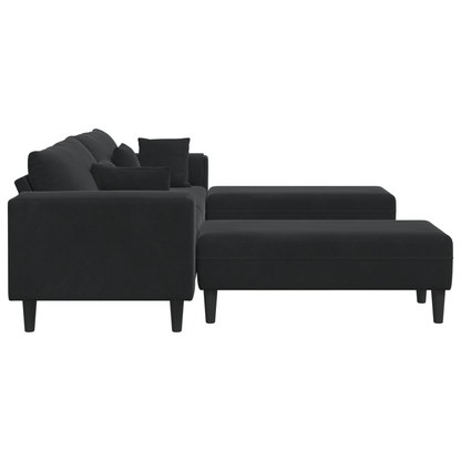Fløjls Sofa med Pude med Pude 3 Pcs Sort 208 Cm Fløjl - billede 5