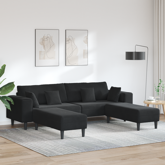Fløjls Sofa med Pude med Pude 3 Pcs Sort 208 Cm Fløjl - hovedbillede