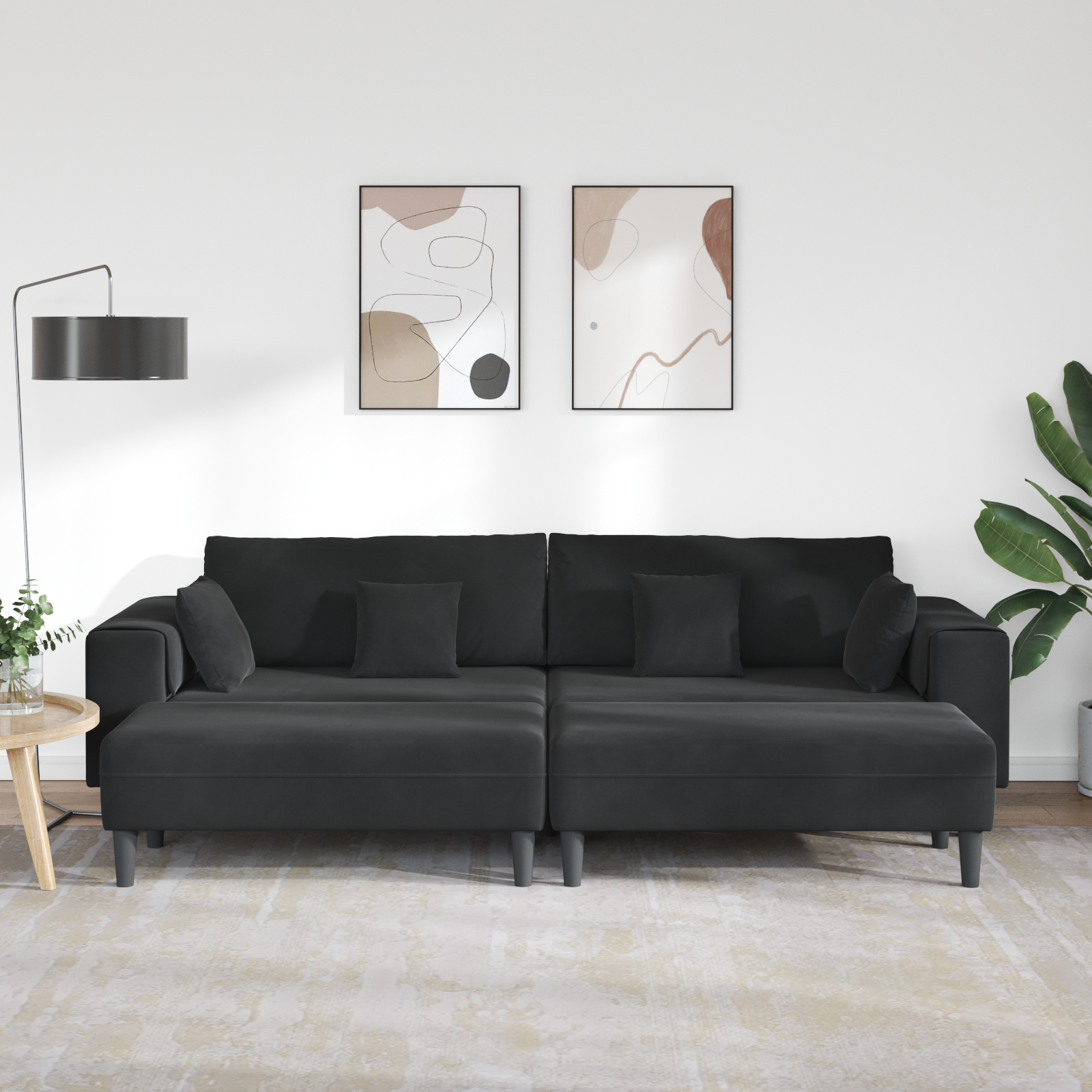 Fløjls Sofa med Pude med Pude 3 Pcs Sort 208 Cm Fløjl - billede 3