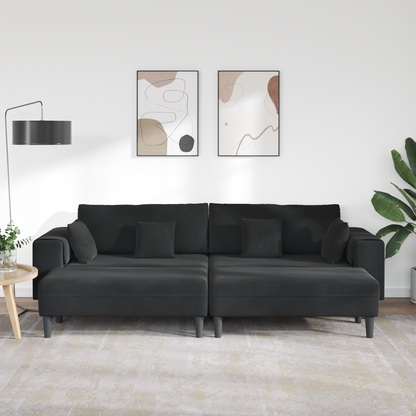 Fløjls Sofa med Pude med Pude 3 Pcs Sort 208 Cm Fløjl - billede 3