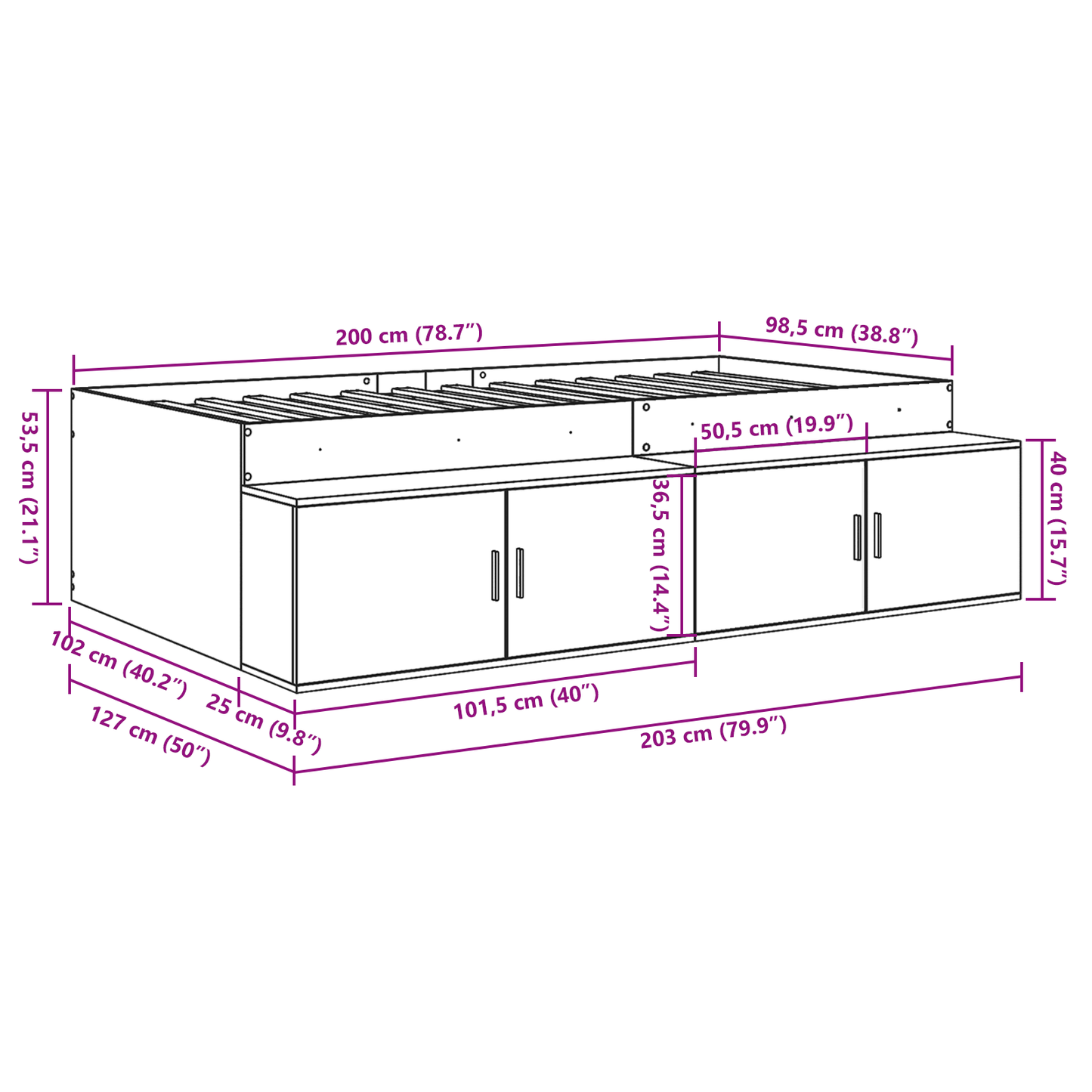 Opbevarings Sengramme Hvid 100x200 Cm - billede 12