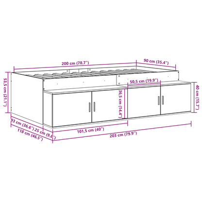 Opbevarings Sengestel Hvid 90x200 Cm - billede 12