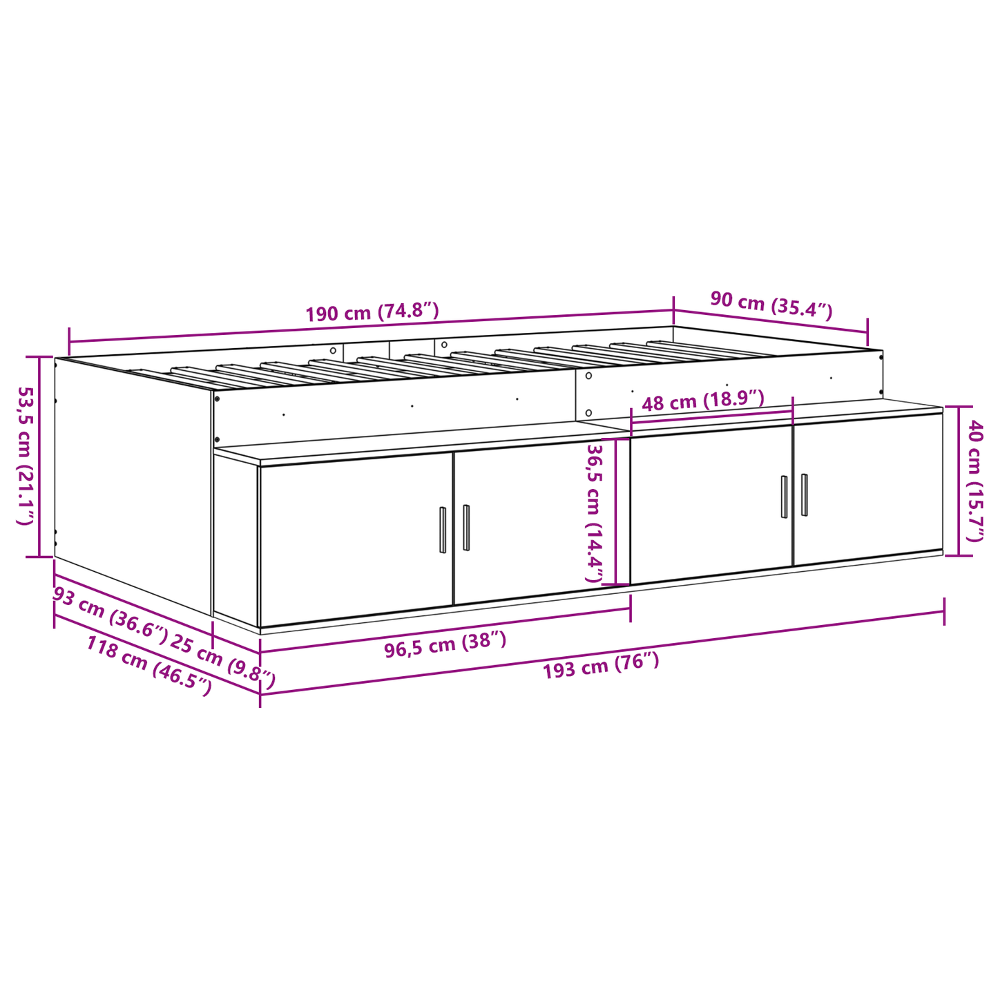 Hvid Opbevaringsbedramme 90x190 Cm - billede 12