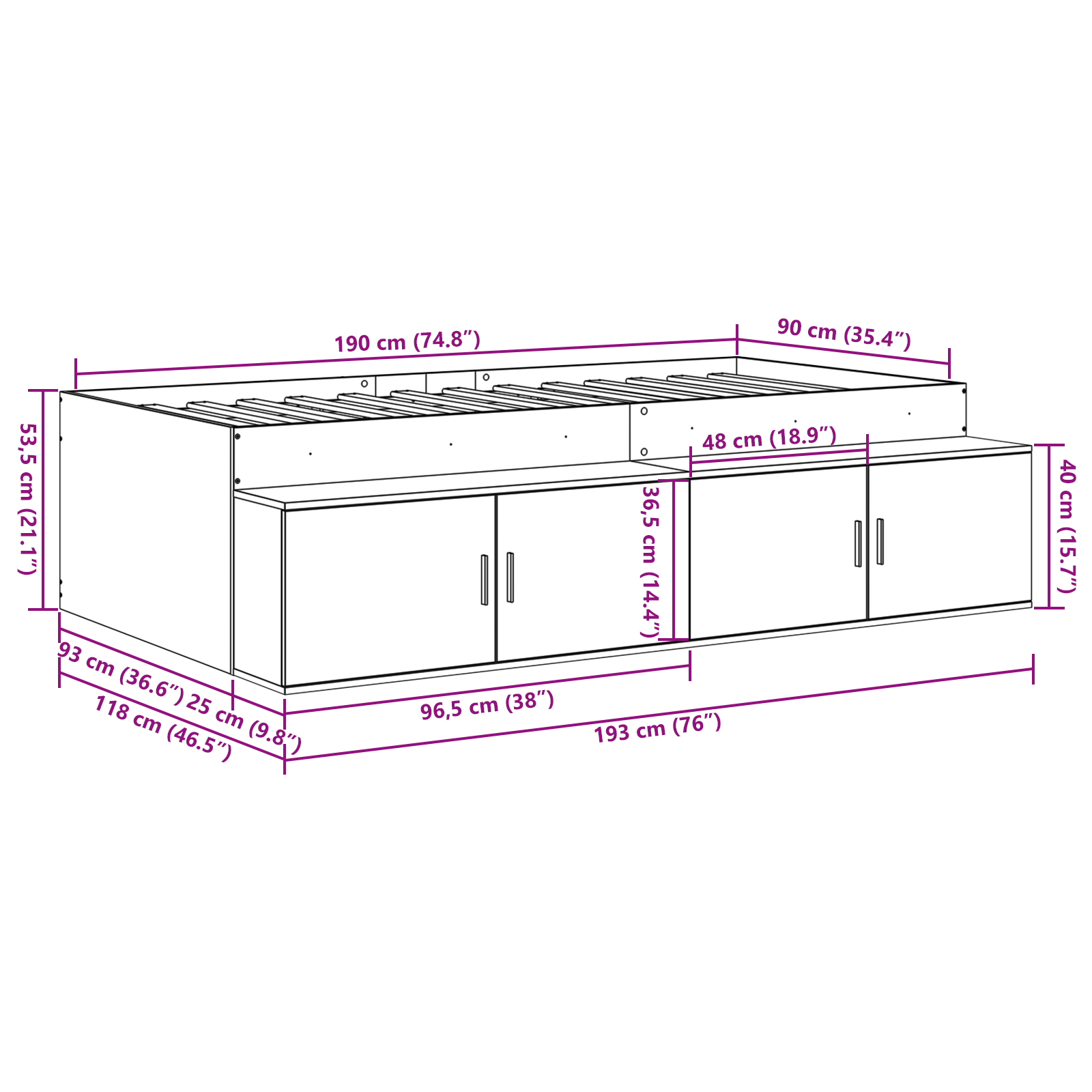 Hvid Opbevaringsbedramme 90x190 Cm - billede 12
