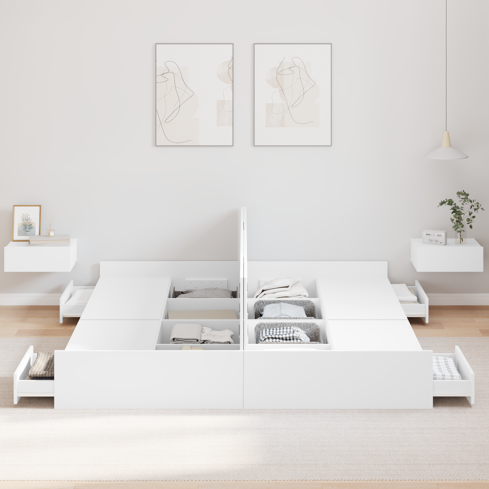 Seng med Opbevaring med Skuffe med Hovedgærde med Opbevaring Hvid 200 X 200 Cm - billede 4