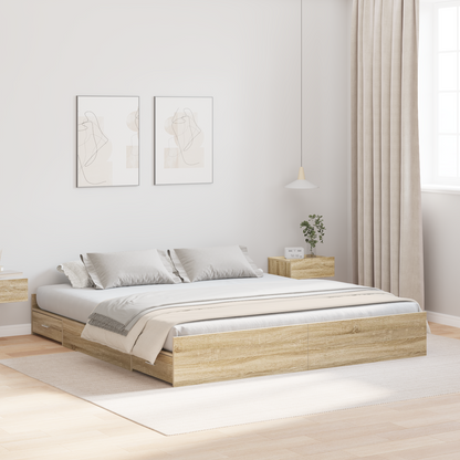 Seng med Opbevaring med Skuffe med Hovedgærde med Opbevaring Sonoma-eg 180 X 200 Cm - hovedbillede