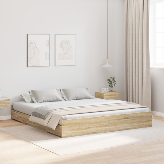 Seng med Opbevaring med Skuffe med Hovedgærde med Opbevaring Sonoma-eg 180 X 200 Cm - hovedbillede
