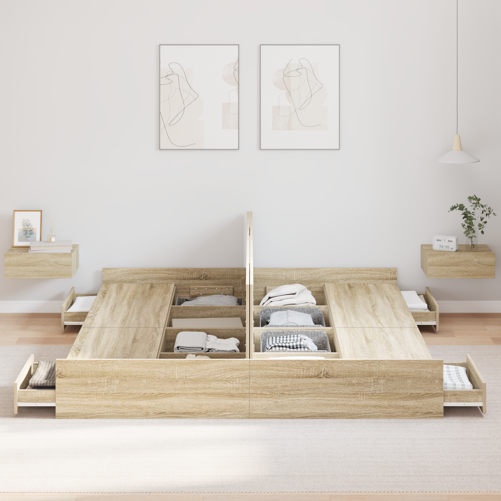 Seng med Opbevaring med Skuffe med Hovedgærde med Opbevaring Sonoma-eg 180 X 200 Cm - billede 4