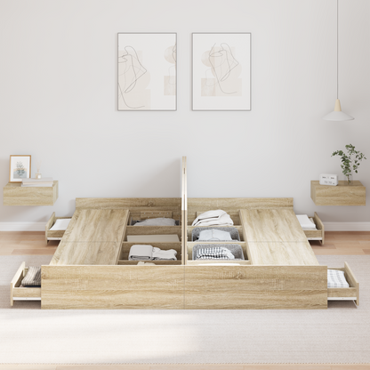 Seng med Opbevaring med Skuffe med Hovedgærde med Opbevaring Sonoma-eg 180 X 200 Cm - billede 4