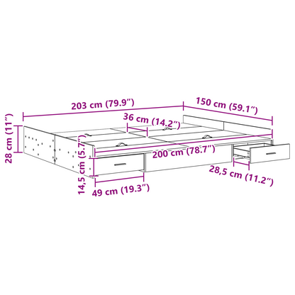 Seng med Opbevaring med Skuffe med Hovedgærde med Opbevaring Hvid 150 X 200 Cm - billede 10