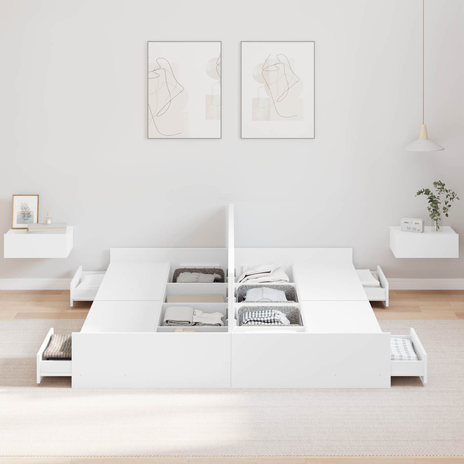 Seng med Opbevaring med Skuffe Hvid 140 X 190 Cm Melaminplade - billede 4