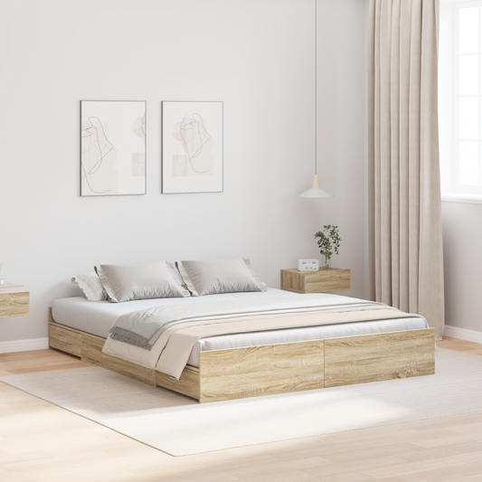 Seng med Opbevaring med Skuffe Sonoma-eg 140 X 190 Cm Melamin - hovedbillede