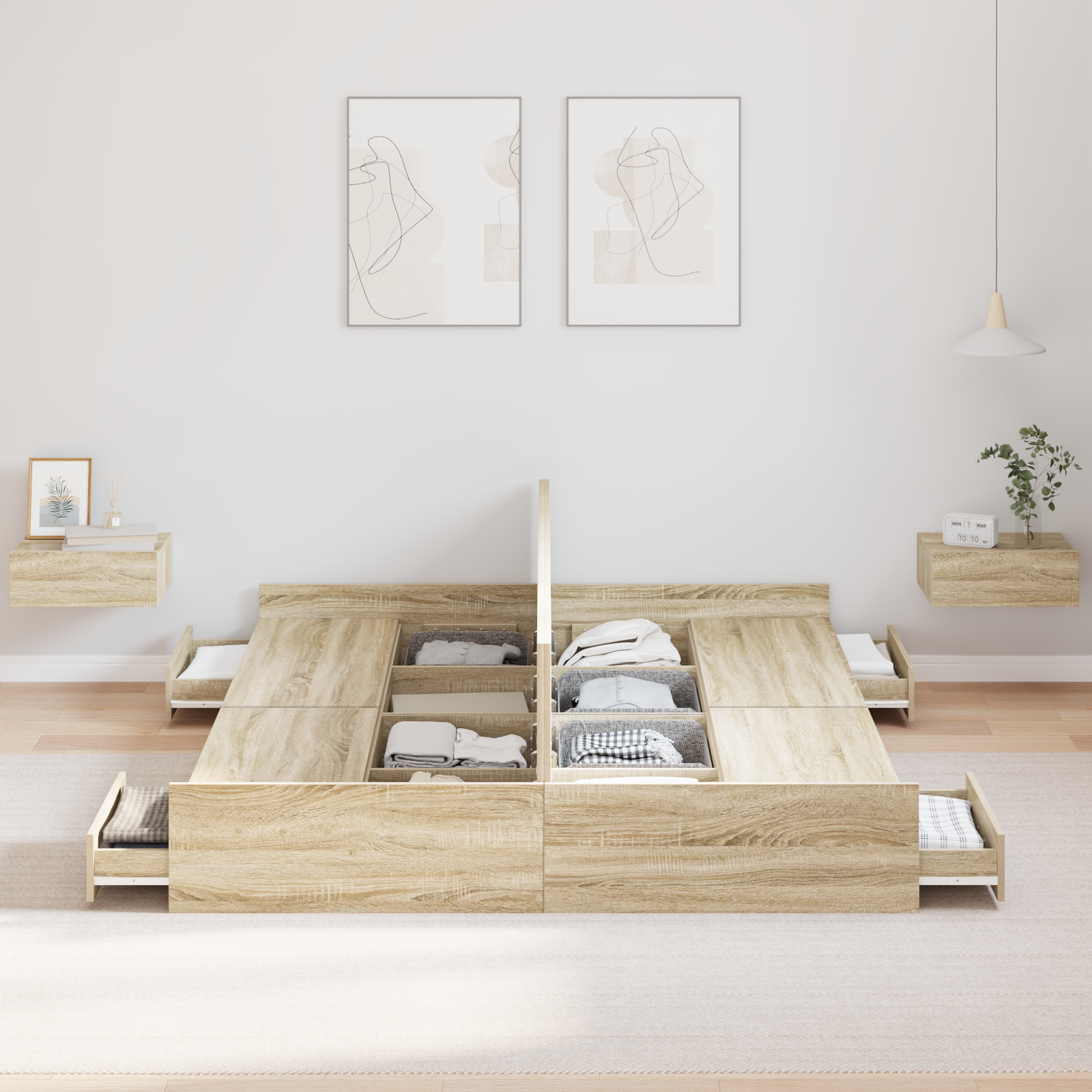 Seng med Opbevaring med Skuffe Sonoma-eg 140 X 190 Cm Melamin - billede 4