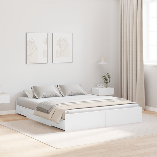 Seng med Opbevaring med Skuffe med Hovedgærde med Opbevaring Hvid 135 X 190 Cm Spånplade - hovedbillede