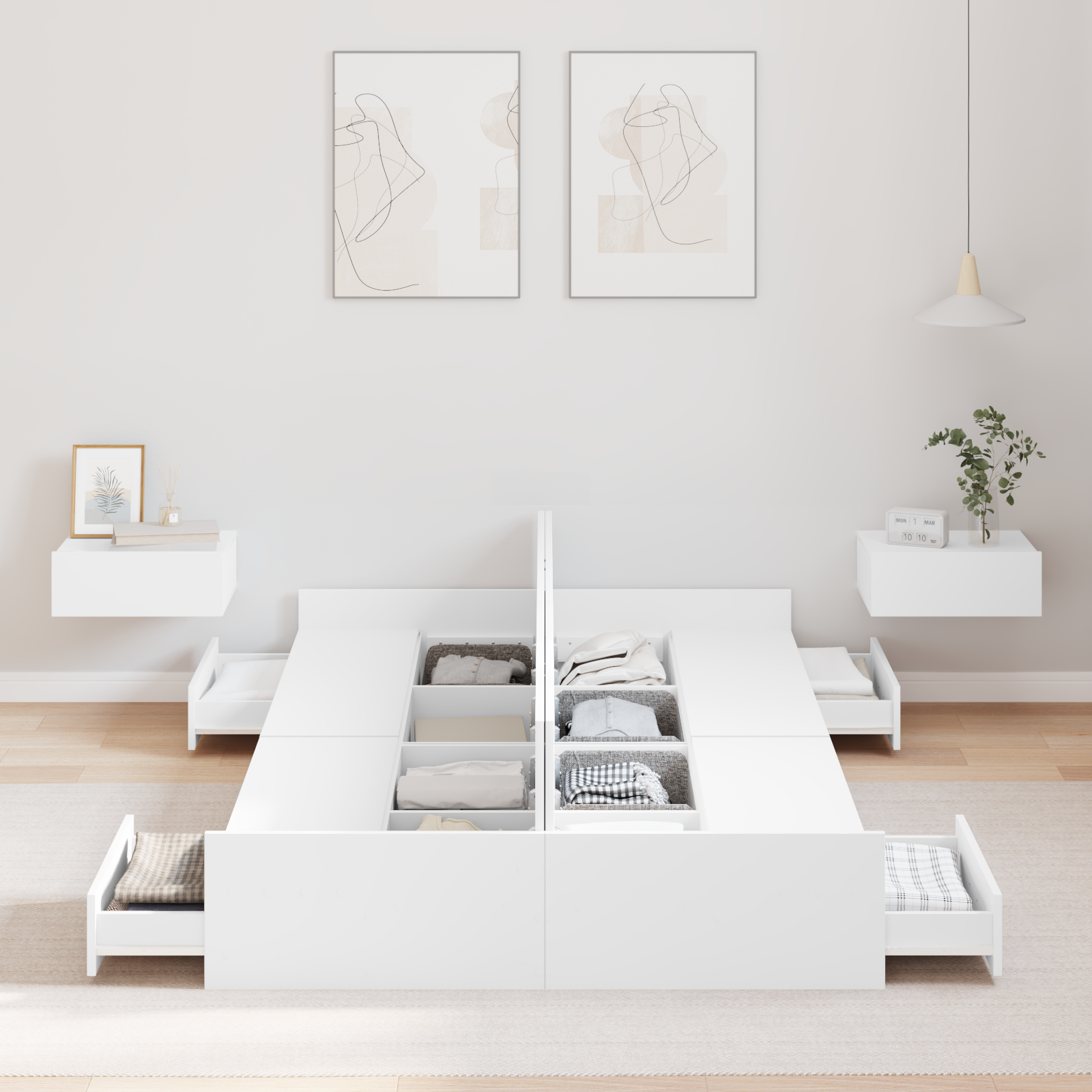 Seng med Opbevaring Hvid 120 X 190 Cm Melaminbelagt Træ - billede 4