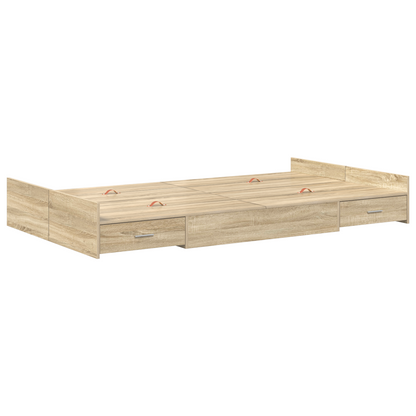 Seng med Opbevaring med Skuffe med Hovedgærde med Opbevaring Sonoma-eg 120 X 190 Cm Mdf - billede 2