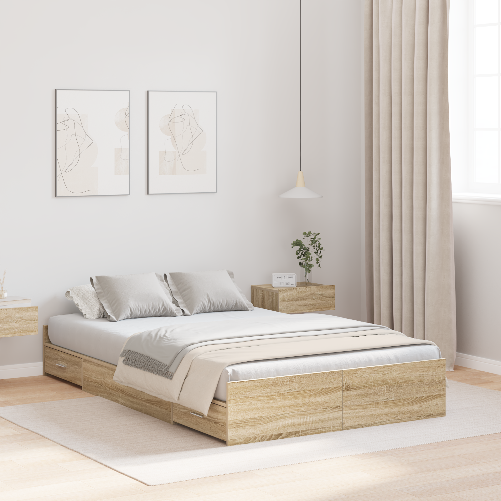 Seng med Opbevaring med Skuffe med Hovedgærde med Opbevaring Sonoma-eg 120 X 190 Cm Mdf - hovedbillede