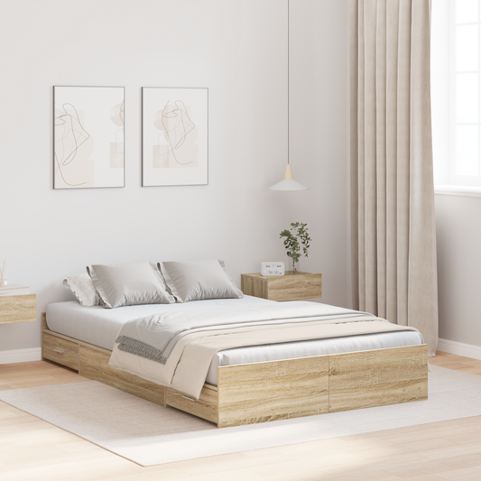 Seng med Opbevaring med Skuffe med Hovedgærde med Opbevaring Sonoma-eg 120 X 190 Cm Mdf - hovedbillede