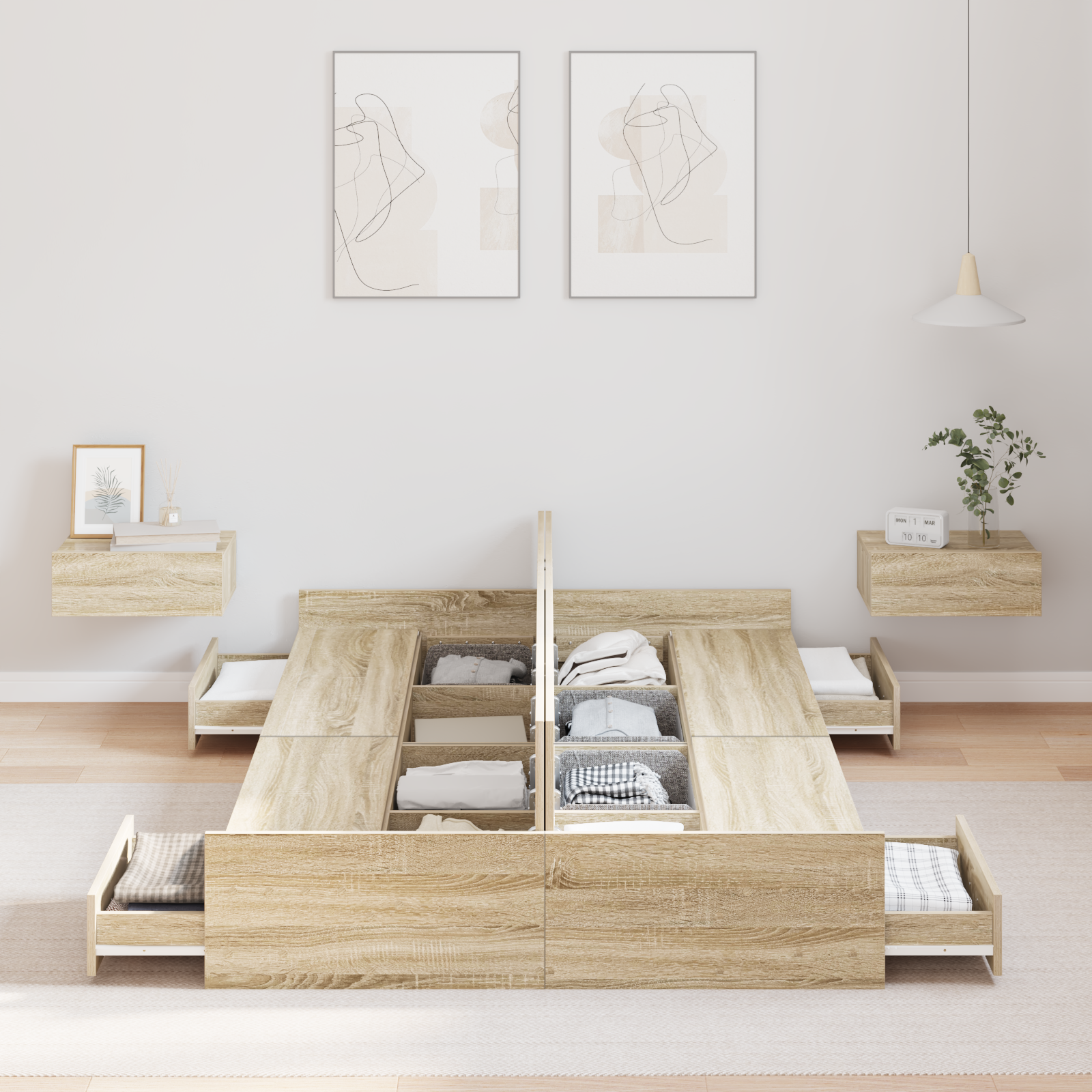 Seng med Opbevaring med Skuffe med Hovedgærde med Opbevaring Sonoma-eg 120 X 190 Cm Mdf - billede 4