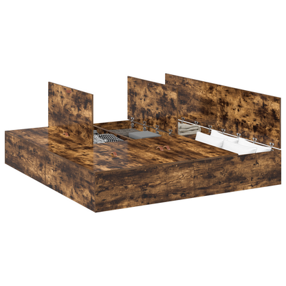 Sengestel Med Opbevaring Røget Eg 200 X 200 Cm Konstrueret Træ