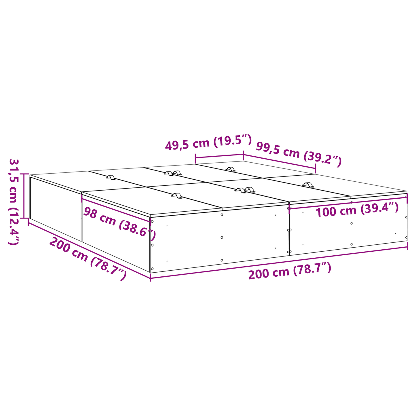 Sengestel Gammelt Træ 200 X 200 Cm Konstrueret Træ
