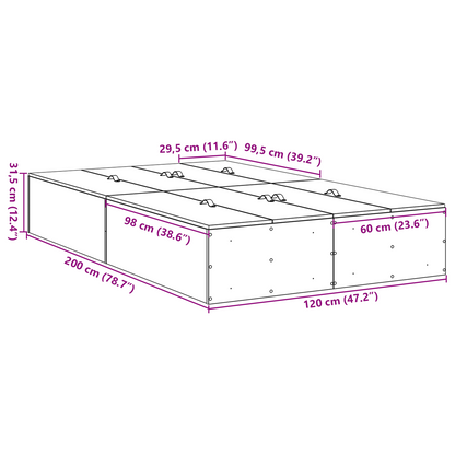Sengestel Med Opbevaring Betongrå 120 X 200 Cm Konstrueret Træ