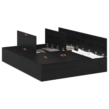 Sengestel Med Opbevaring Sort Eg 140 X 200 Cm Konstrueret Træ