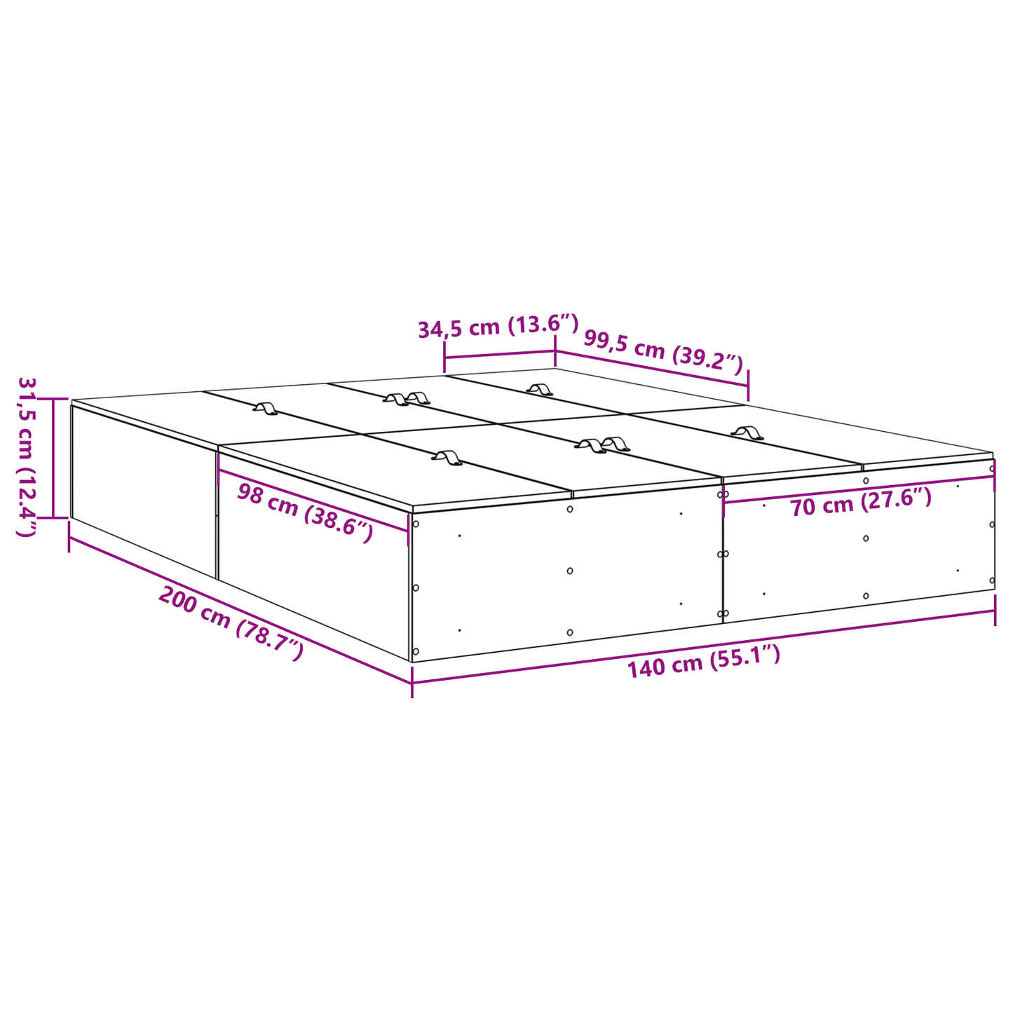 Sengestel Med Opbevaring Sonoma-Eg 140 X 200 Cm Konstrueret Træ