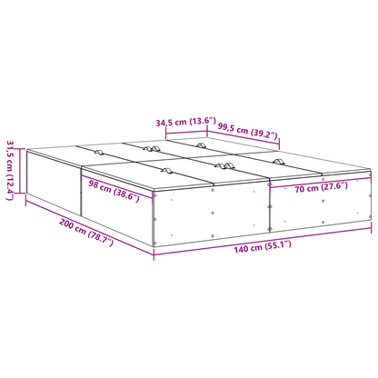 Sengestel Med Opbevaring Røget Eg 140 X 200 Cm Konstrueret Træ