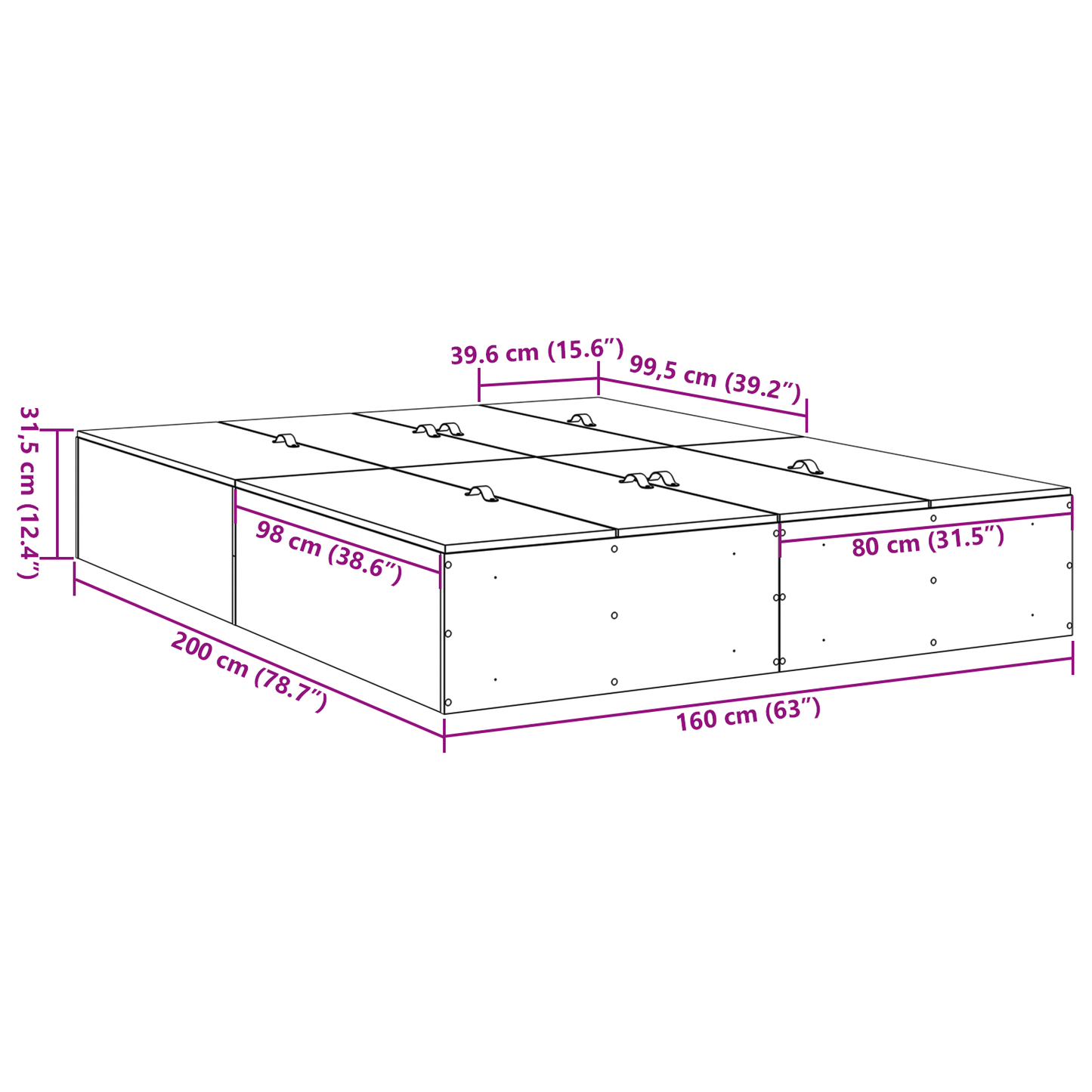 Sengestel Med Opbevaring Betongrå 160 X 200 Cm Konstrueret Træ