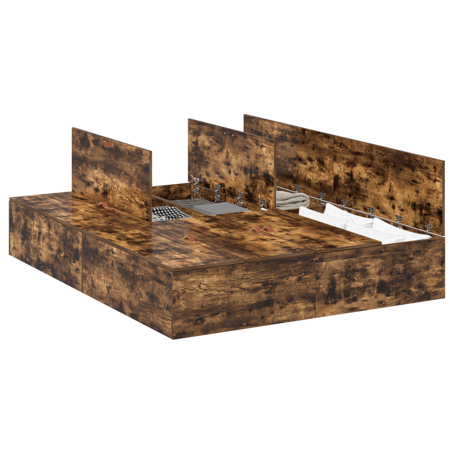 Sengestel Med Opbevaring Røget Eg 160 X 200 Cm Konstrueret Træ