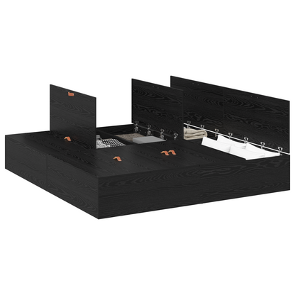 Sengestel Med Opbevaring Sort Eg 180 X 200 Cm Konstrueret Træ