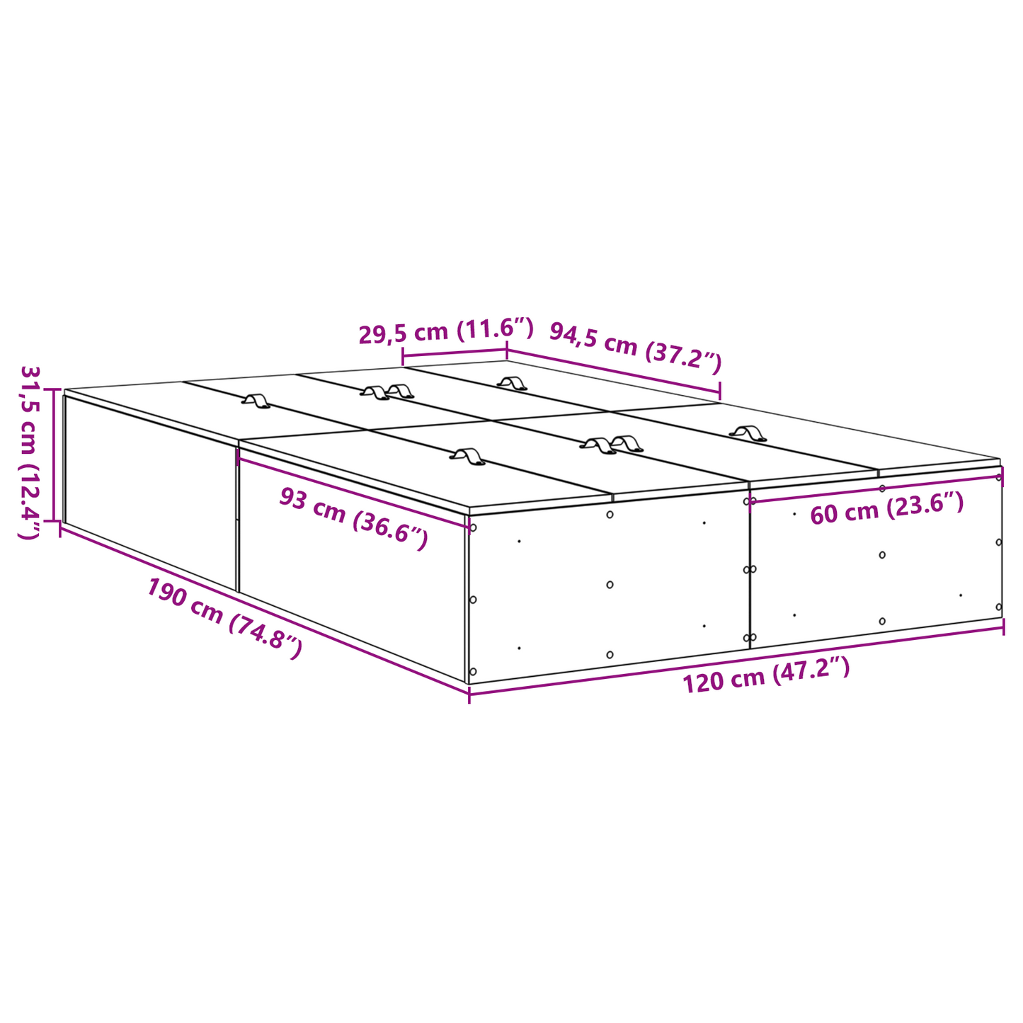 Sengestel Med Opbevaring Hvid 120 X 190 Cm Konstrueret Træ