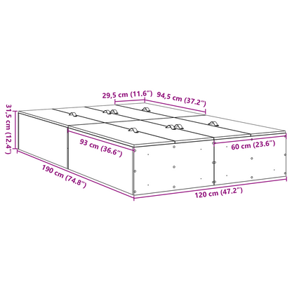 Sengestel Med Opbevaring Betongrå 120 X 190 Cm Konstrueret Træ