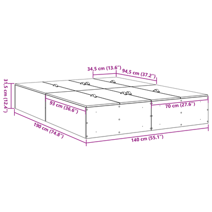 Sengestel Gammelt Træ 140 X 190 Cm Konstrueret Træ