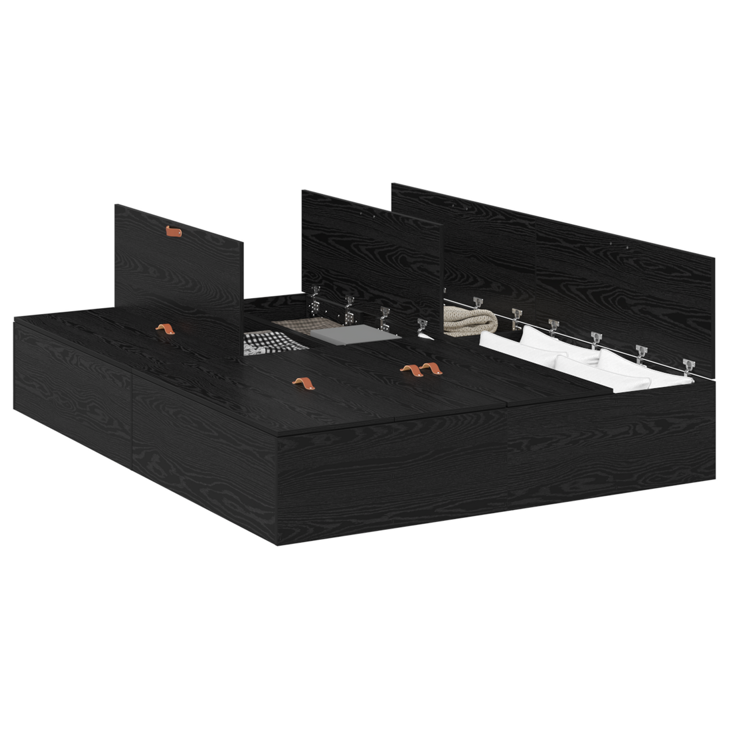 Sengestel Med Opbevaring Sort Eg 135 X 190 Cm Konstrueret Træ