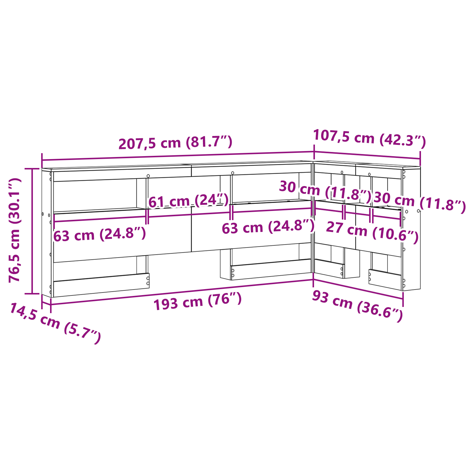 Opbevaringshovedgavl med Hylde Sonoma-eg 90 Cm Konstrueret Træ - billede 10