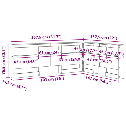 Opbevaringshovedgavl med Hylde Sonoma-eg 140 Cm Konstrueret Træ - billede 10